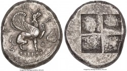 IONIA. Teos. Ca. 470 BC. AR stater (23mm, 11.80 gm). NGC Choice XF 5/5 - 3/5, marks. Τ-Η-Ι-Ο-Ν (N retrograde), griffin seated right on ground line, ja...