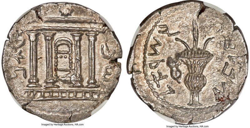 JUDAEA. Bar Kokhba Revolt (AD 132-135). AR sela (28mm, 13.97 gm, 1h). NGC MS 4/5...