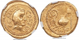 Julius Caesar, as Dictator (49-44 BC). AV aureus (20mm, 7.97 gm, 11h). NGC XF 3/5 - 4/5. Rome, 46 BC, Aulus Hirtius, praetor. C•CAESAR-COS•TER, veiled...