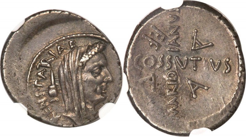 Divus Julius Caesar (49-44 BC). AR denarius (18mm, 3.87 gm, 8h). NGC AU 4/5 - 5/...