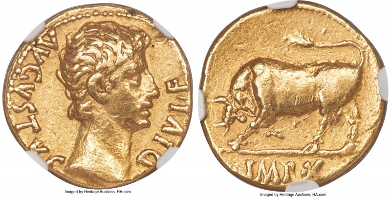 Augustus (27 BC-AD 14). AV aureus (18mm, 7.87 gm, 8h). NGC XF 4/5 - 3/5. Lugdunu...