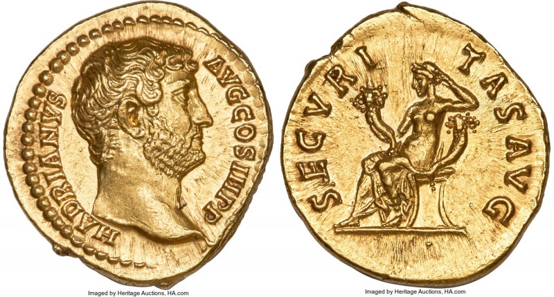 Hadrian (AD 117-138). AV aureus (21mm, 7.11 gm, 6h). NGC Choice AU 5/5 - 4/5, li...