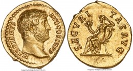 Hadrian (AD 117-138). AV aureus (21mm, 7.11 gm, 6h). NGC Choice AU 5/5 - 4/5, light scratches. Rome, AD 136. HADRIANVS-AVG COS III P P, bare head of H...