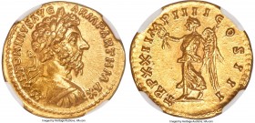 Marcus Aurelius, as Augustus (AD 161-180). AV aureus (21mm, 7.34 gm, 12h). NGC MS 5/5 - 4/5, Fine Style. Rome, AD 166-167. M ANTONINVS AVG-ARM PARTH M...