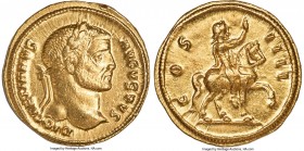 Diocletian (AD 284-305). AV aureus (20mm, 5.30 gm, 6h). NGC Choice AU 4/5 - 4/5. Cyzicus, AD 290-293. DIOCLETIANVS-AVGVSTVS, laureate head of Diocleti...