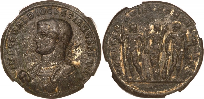 Diocletian (AD 284-305). AE medallion (36mm, 26.48 gm, 5h). NGC VF 5/5 - 3/5, li...