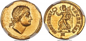 Constantius II, as Caesar (AD 337-361). AV solidus (20mm, 4.42 gm, 5h). NGC MS S 5/5 - 4/5. Nicomedia, AD 325-326. (No legend), plain-diademed head of...