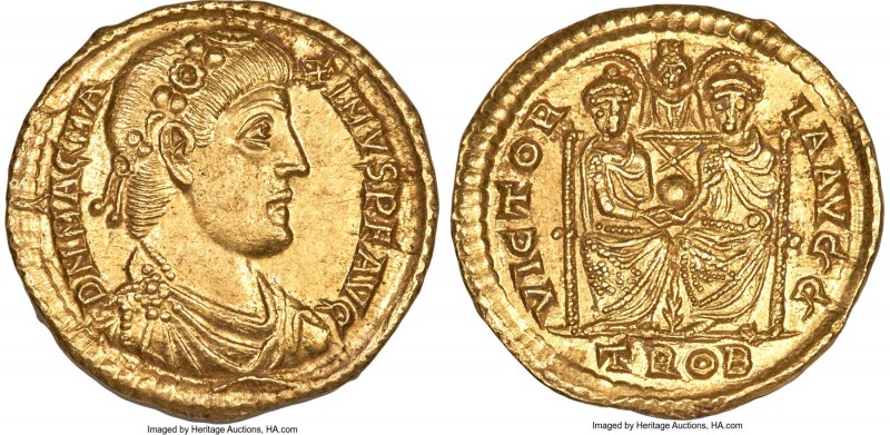 Magnus Maximus, Western Roman Empire (AD 383-388). AV solidus (21mm, 4.44 gm, 12...