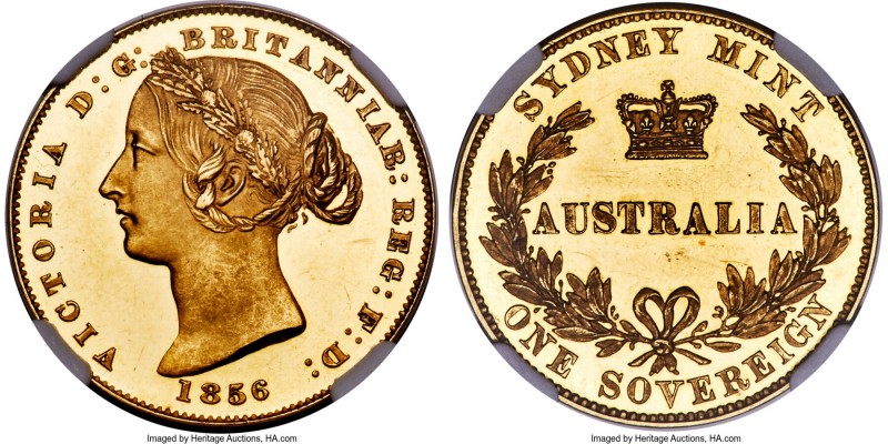 Victoria gold Proof Pattern Sovereign 1856-SYDNEY PR62 Ultra Cameo NGC, Royal mi...