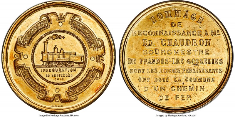 "Railway" gold Medal 1876 AU, 55mm. 154.83gm. .900 fine. By A. Fisch. An impress...