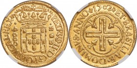 Pedro II gold 4000 Reis 1702/1-P MS63 NGC, Pernambuco mint, KM99, LMB-39, Gomes-33.01. A superb example of this Brazilian gold rarity, which only occa...