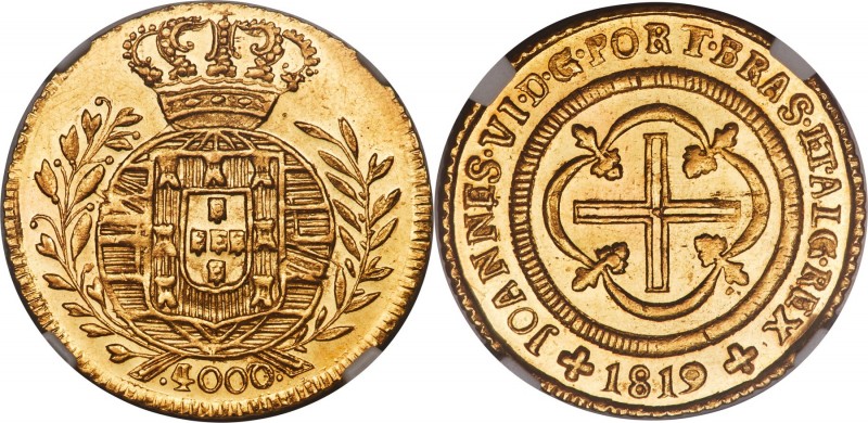 João VI gold 4000 Reis 1819-(B) MS63 NGC, Bahia mint, KM327.3, LMB-580, Gomes-28...