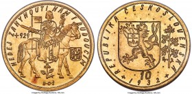 Republic gold 10 Dukatu 1932 MS67 NGC, Kremnitz mint, KM14, Fr-4. Mintage: 1,035. Considered a rarity in the Czechoslovakian series for its low mintag...