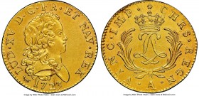 Louis XV gold 2 Louis d'Or Mirliton 1723-A UNC Details (Saltwater Damage) NGC, Paris mint, KM471, Dup-1637, Gad-345 (R4), Jones-2930. From the 1725 Le...