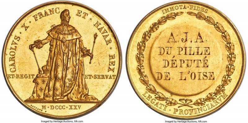 Charles X gold "Coronation" Medal 1825 MS61 NGC, Sb-80a, Bienne-284 (AU). 46mm. ...