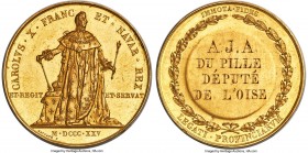 Charles X gold "Coronation" Medal 1825 MS61 NGC, Sb-80a, Bienne-284 (AU). 46mm. 74.37gm. By F. Gayrard. A scarce and heavy gold medal struck for the c...