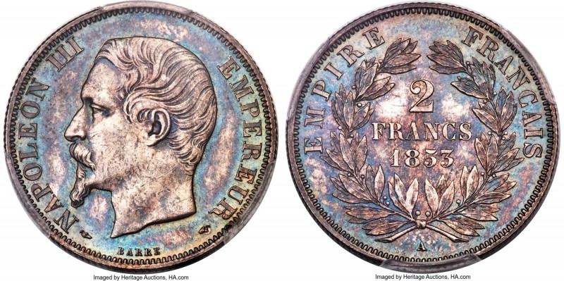 Napoleon III Prooflike 2 Francs 1853-A PL65 PCGS, Paris mint, KM780.1, Gad-523. ...