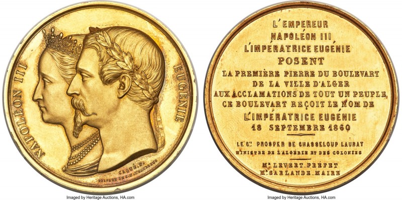 Napoleon III gold "Boulevard de I'Impératrice Eugènie" Medal 1860 MS63 NGC, Divo...