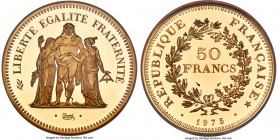 Republic gold Proof Piefort 50 Francs 1975 PR65 Ultra Cameo NGC, Paris mint, KM-P537. Mintage: 74. Perhaps conservatively graded for this iconic type ...