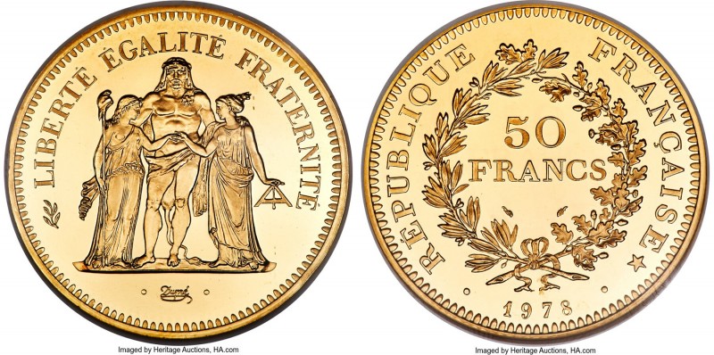 Republic gold Proof Piefort 50 Francs 1978 PR67 Ultra Cameo NGC, Paris mint, KM-...