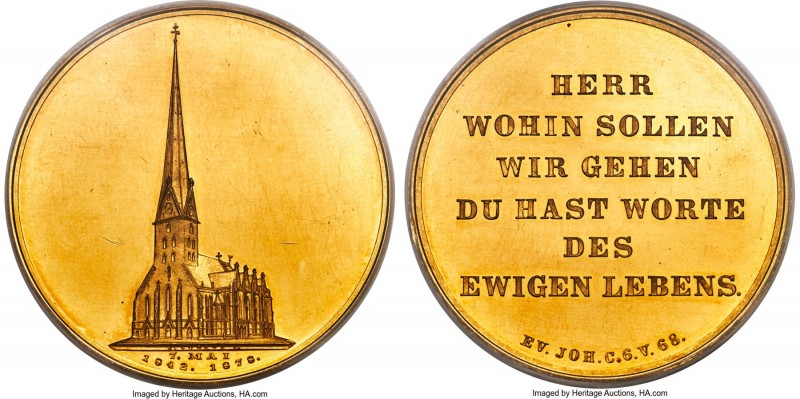 Hamburg. Free City gold Specimen "St. Peter's Church" Medal of 100 Marks 1878 SP...