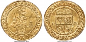 Edward VI (1547-1553) gold 1/2 Sovereign ND (1551-1553) AU58 PCGS, Tower mint, Tun mm, Third Period, S-2451, N-1865 (R), Schneider-695. (tun) ЄDVVΛRD'...
