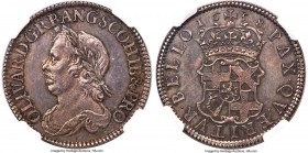Oliver Cromwell Shilling 1658 MS63 NGC, KM-A207, S-3228, ESC-1005. Bearing the only commoner ever to feature on the obverse of a British coin, this ex...