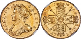 Anne gold 5 Guineas 1706 AU58 NGC, KM521, S-3566, Schneider-529. Post-Union type. A highly engaging and fully commendable representative of this impos...