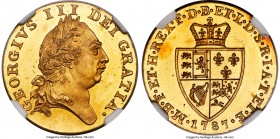 George III gold Proof Guinea 1787 PR65 Cameo NGC, KM609, S-3729, W&R-104 (R3). Plain edge. A magnificent Proof specimen of the first year for the icon...