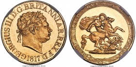 George III gold Sovereign 1817 MS64 NGC, KM674, S-3785, Marsh-1. A very scarce level of preservation for this first year in the series, presently tied...