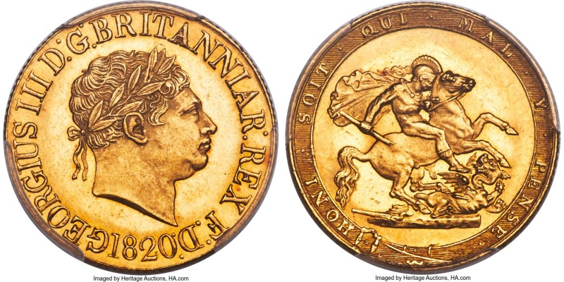George III gold Sovereign 1820 MS64 PCGS, KM674, S-3785C, Marsh-4. Large Dot, Op...