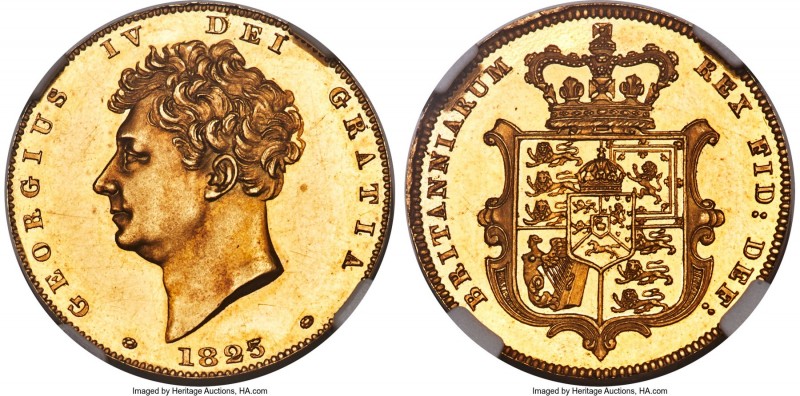 George IV gold Proof Pattern 1/2 Sovereign 1825 PR64 Cameo NGC, KM-Pn89 (Rare), ...