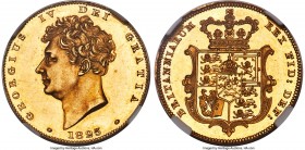 George IV gold Proof Pattern 1/2 Sovereign 1825 PR64 Cameo NGC, KM-Pn89 (Rare), S-Unl., W&R-248 (R5). Plain edge. Bearing the "Bare Bust" portrait of ...