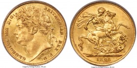 George IV gold Sovereign 1825 MS63 PCGS, KM682, S-3800. Choice uncirculated with a pleasing light gold color, shimmering luster, and a highly original...