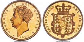 George IV gold Proof Pattern Sovereign 1825 PR63 Cameo PCGS, KM696, S-3801, W&R-235 (R5). Plain edge. By William Wyon after Chantrey, reverse by Jean-...