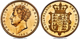 George IV gold Proof Pattern Sovereign 1825 PR62 Cameo PCGS, KM696, S-3801, W&R-235 (R5). Plain edge. By William Wyon after Chantrey, reverse by Jean-...