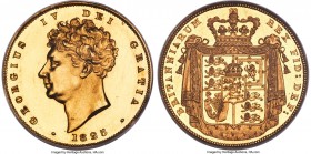 George IV gold Proof Pattern 2 Pounds 1825 PR62 Cameo PCGS, KM-Pn91, S-3799, W&R-225 (R6). Plain edge. Exceedingly rare, and one of only two specimens...