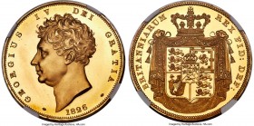 George IV gold Proof 5 Pounds 1826 PR66 Ultra Cameo NGC, KM702, S-3797, L&S-27, W&R-213 (R3). Lettered edge. By William Wyon after Chantrey, reverse b...