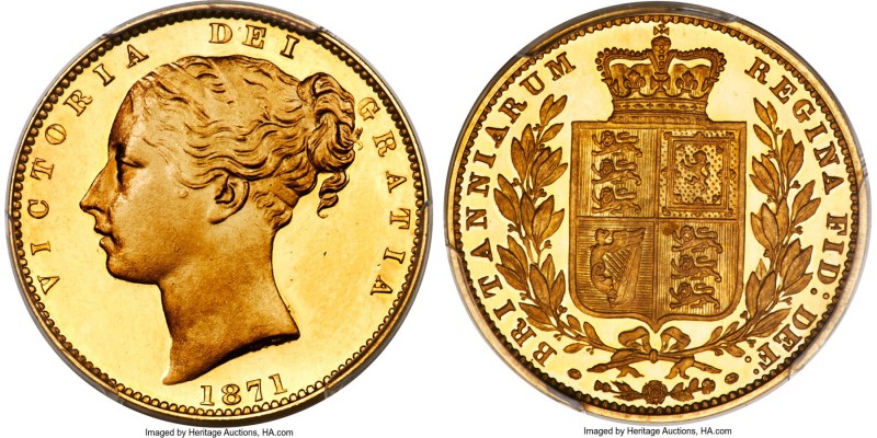 Victoria gold Proof Pattern "Shield" Sovereign 1871 PR65 Deep Cameo PCGS, KM-Unl...
