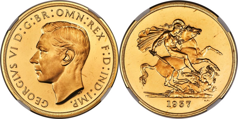 George VI gold Proof 5 Pounds 1937 PR64 Ultra Cameo NGC, KM861, S-4074, W&R-435....