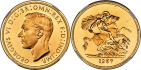 George VI gold Proof 5 Pounds 1937 PR64 Ultra Cameo NGC, KM861, S-4074, W&R-435. Mintage: 5,500. Delightfully mirrored across the fields, these contra...