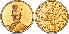 Qajar. Nasir al-Din Shah gold Proof 10 Toman AH 1297 (1879/1880) PR63 NGC, Tehran mint, cf. KM945 (unlisted in Proof), Poole-596, Rabino-58, Kian-47 (...