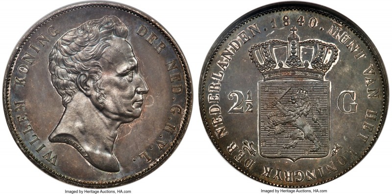 Willem I Proof Piefort 2-1/2 Gulden 1840 PR62 NGC, Utrecht mint, KM-P14, Schulma...