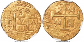Philip V gold Cob 8 Escudos 1712 L-M MS63 NGC, Lima mint, KM38.2, Cal-23. 26.97gm. From the 1715 Plate Fleet. A phenomenal example of a quintessential...
