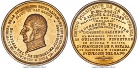 Republic gold "Statue of General San Martin" Medal 1890 MS61 Prooflike NGC, 45mm. 74.39gm. By J.F.R. Whalen. Celebrating the cornerstone laying ceremo...