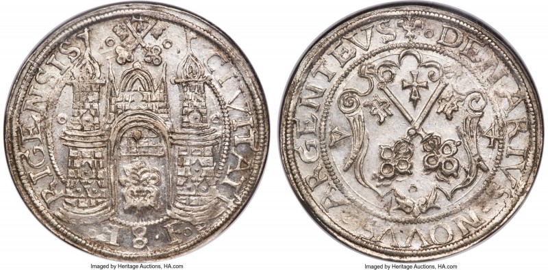 Riga. Free City 18 Ferding (Taler) 1574 MS61 NGC, Dav-8459, Haljak-872 (R6). A s...