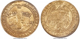 Ferdinand & Isabella (1474-1504) gold 4 Excelentes ND (from 1497) (Aqueduct)-A AU55 NGC, Segovia mint, Fr-125, Cal-12, Cay-2954, ORC-290 (this coin). ...