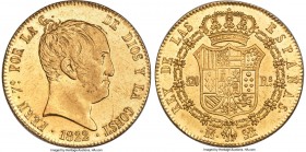 Ferdinand VII gold 320 Reales 1822 M-SR MS62 Prooflike NGC, Madrid mint, KM566, Onza-1243. De Vellon coinage. A scarce gold type that further proves c...