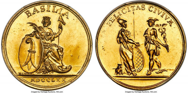 Basel. City gold Medal of 8 Ducats 1770 MS63 PCGS, Fr-87a, SM-1075. 33mm. 26.93g...