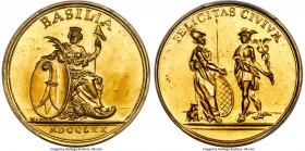 Basel. City gold Medal of 8 Ducats 1770 MS63 PCGS, Fr-87a, SM-1075. 33mm. 26.93gm. By J.J. Handmann. Luminous across the entirety of the planchet with...